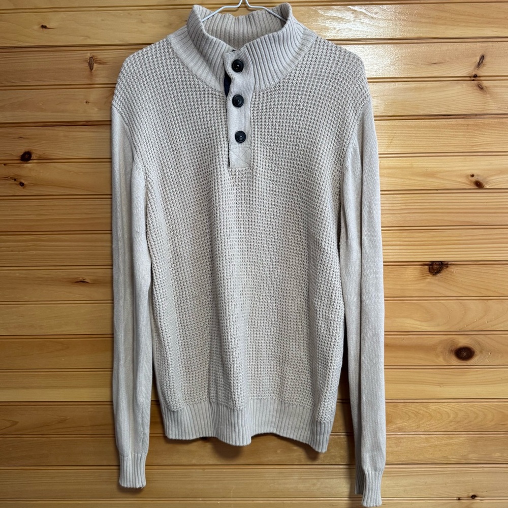 Weatherproof Men's Cream 3 Button Cotton Sweater Medium